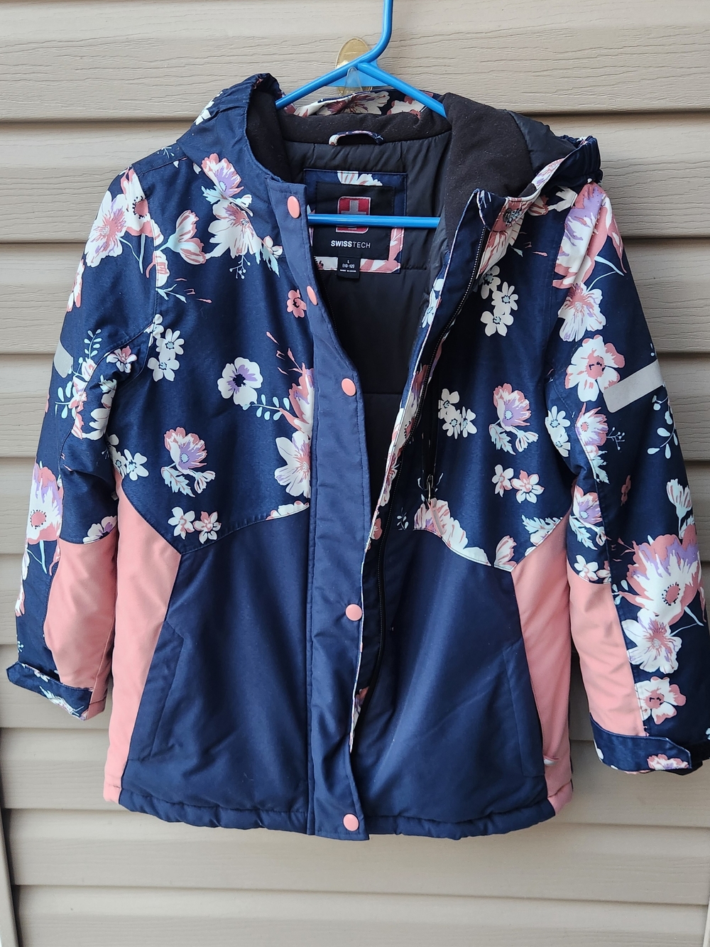 Swiss Tech Floral Navy & Pink Kids Puffer Jacket
